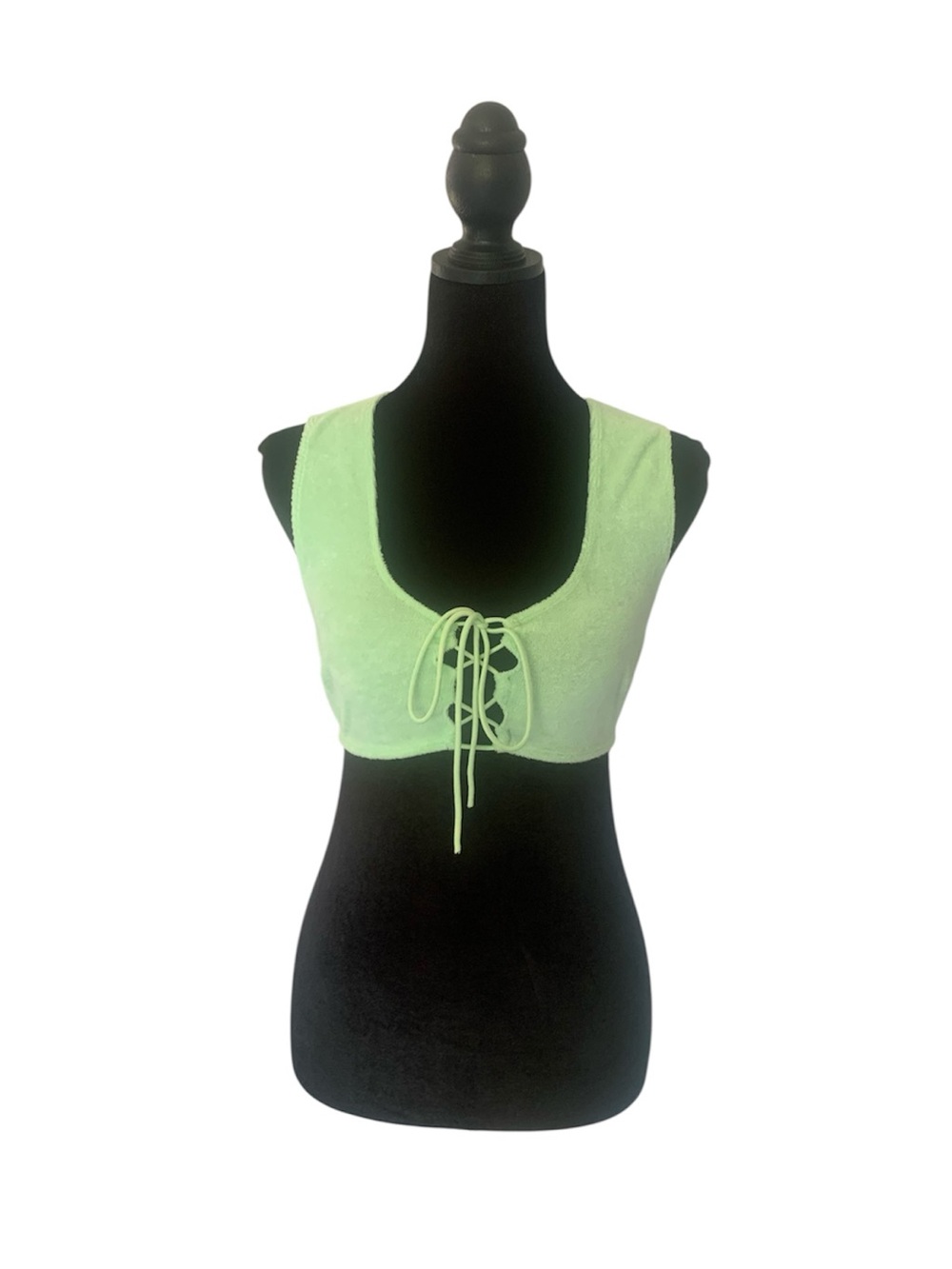 NWOT! Savage X Fenty 70s fluorescent Green Lace-up front Crop Top-size small